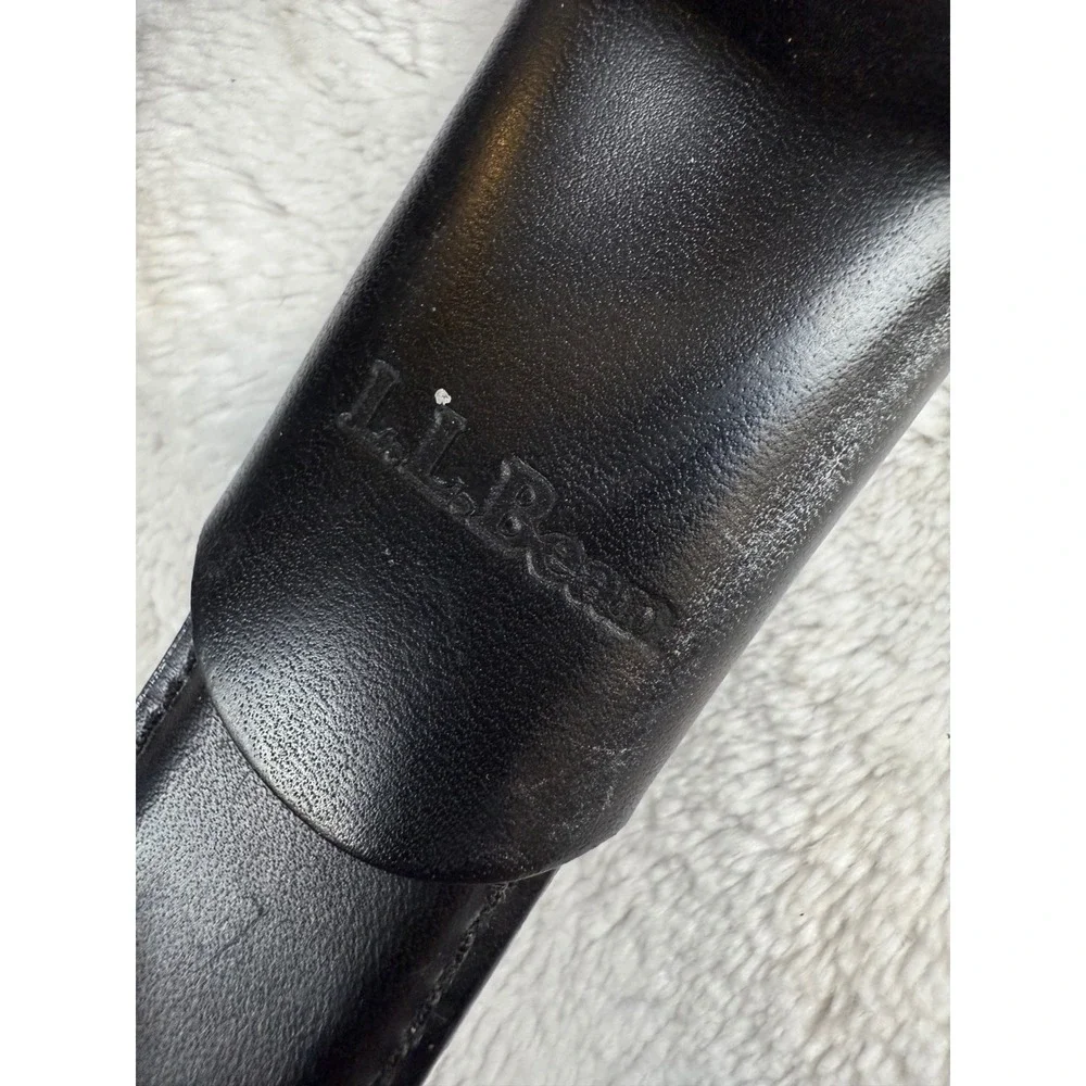 LL‎ Bean Mens Black Genuine Leather Dress Belt Silver Buckle 44 OFW3 Made in USA